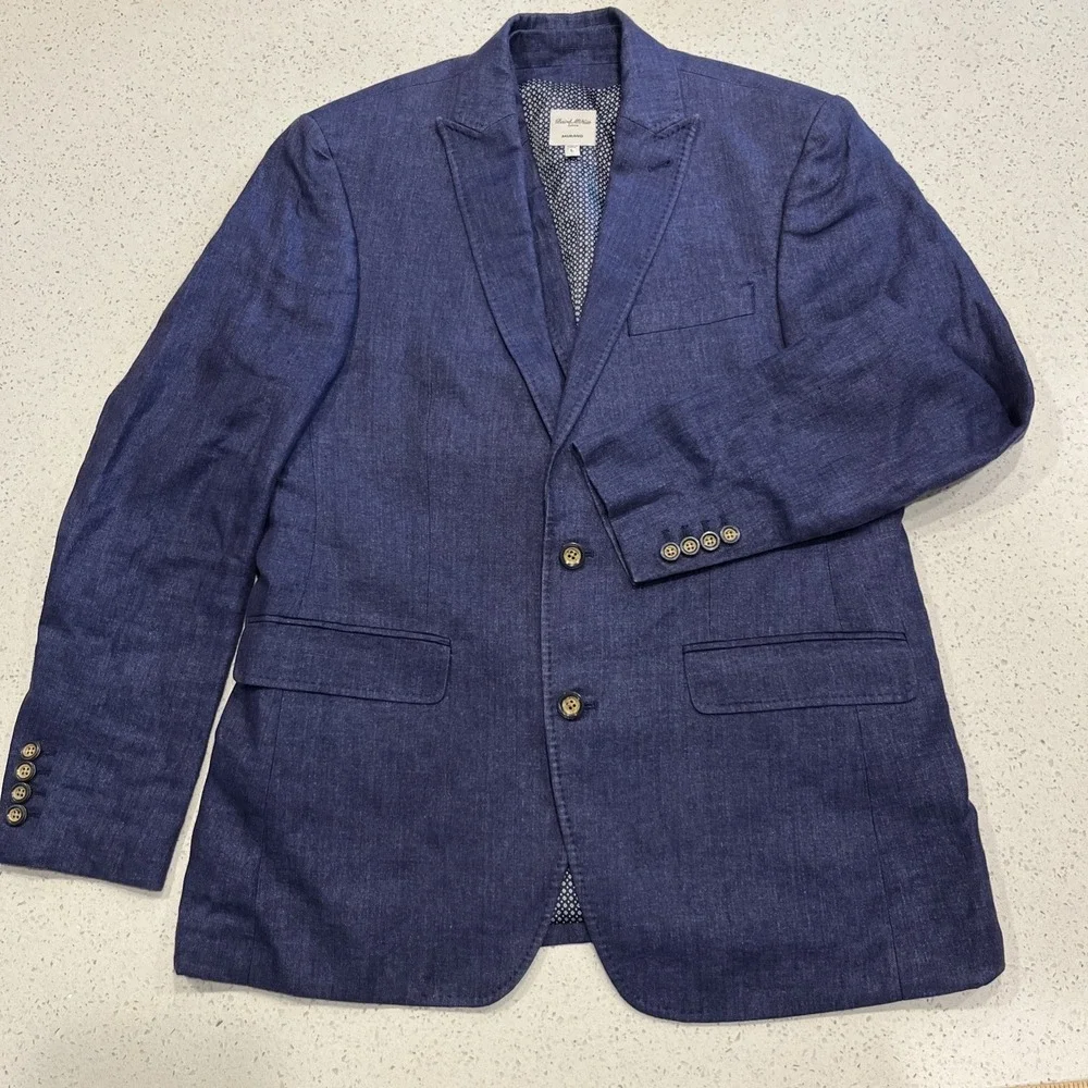 Baird McNutt 100% Linen Blazer Mens Large Slim Fit Blue Sport Coat and Vest